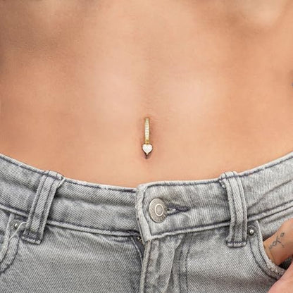 Clicker Belly Button Rings for Women Dangle Belly Rings Cute CZ Opal Reverse Navel Rings Body Piercing Jewelry for Women 14G Silver Gold Tone - style: Heart,GD