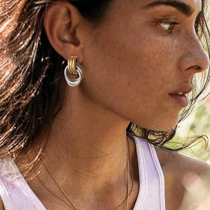 SHERLOVE Chunky Knot Gold Earrings Women Statement Drop Dangle Earrings | 14K Gold Plated Hypoallergenic Lightweight,Trendy Dainty Elegant Cute,Women Gold Jewelry Fashion Accessories Gifts - color: Knot Gold with Silver