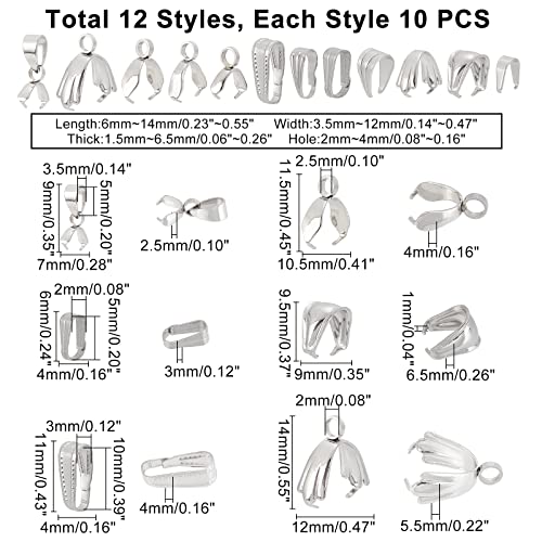 UNICRAFTALE about 120pcs Snap on Bails Stainless Steel Pinch Bails Pendant Bails Connectors Charms Clasps for DIY Dangle Charms Jewelry 6-14mm - color: Stainless Color