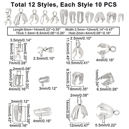 UNICRAFTALE about 120pcs Snap on Bails Stainless Steel Pinch Bails Pendant Bails Connectors Charms Clasps for DIY Dangle Charms Jewelry 6-14mm - color: Stainless Color