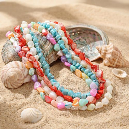 Beach Irregular Colorful Beaded Necklaces for Women Vacation Gifts | Chunky Red Blue White Beaded Choker Necklaces, Beach Boho Vacation Jewelry, Holiday Gifts, Coastal Summer Outfit Accessories - color: Sky Blue