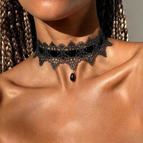 Black Necklaces for Women,Adjustable Layered Collar,Goth Jewelry - color: Lace