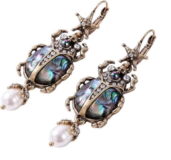 Whimsical Beetle Scarab Drop Dangle Earrings for Women, Gothic Vintage Inspired Jewelry Gift for Birthday Anniversary - style: Beetle- hook