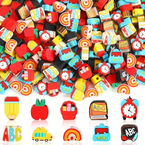 300Pcs Back to School Clay Beads Teacher Beads for Bracelets | Polymer Clay, Back to School Teacher Beads,DIY Bracelet Necklace Crafting,Classroom Activities Appreciation Gifts - color: School Color