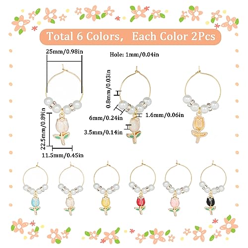 SUNNYCLUE 12 Sets Wine Glass Charms Drink Identifiers Enamel Spring Floral Tulip Flower Charms Imitation Pearl Beading Hoops Wine Glass Identication Rings for Party Favor - style: 12 Sets Golden Tone Tulip Flowers Drink Identifiers & Upgraded Gift Box