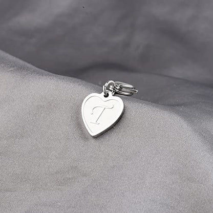 FAADBUK Initial Letter A-Z Alphabet Heart Charms for Jewelry Bracelet Keychain Necklace Initial Stainless steel Clasp Clip on Charm - color: intial T