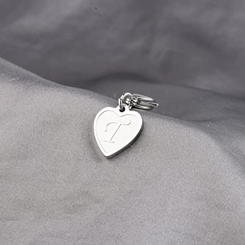 FAADBUK Initial Letter A-Z Alphabet Heart Charms for Jewelry Bracelet Keychain Necklace Initial Stainless steel Clasp Clip on Charm - color: intial T