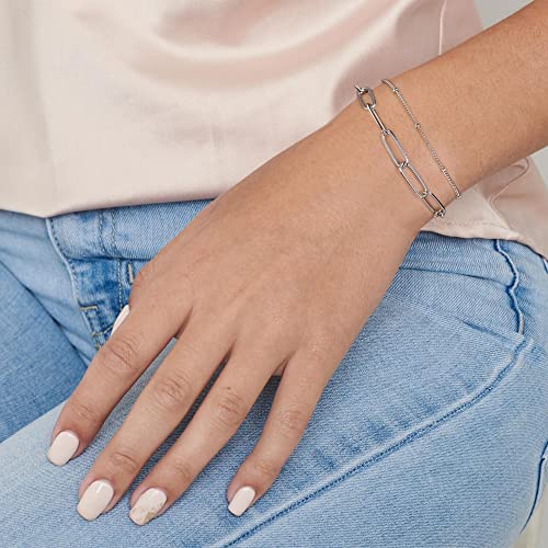 Dainty Gold Bracelets for Women, 14K Gold Plated Adjustable Layered Beads Bracelet Cute Evil Eye Oval Chain Pearl Bar Turtle Gold Bracelets for Women Jewelry - style: Grey crystal beads&Chain