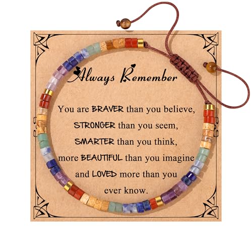 JoycuFF Gifts for Women Inspirational Gifts for Teen Healing Natural Stone Bracelets for Women Friends Sister - style: Always remember-Colorful