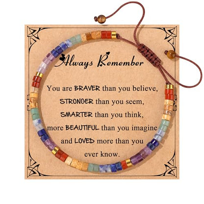 JoycuFF Gifts for Women Inspirational Gifts for Teen Healing Natural Stone Bracelets for Women Friends Sister - style: Always remember-Colorful