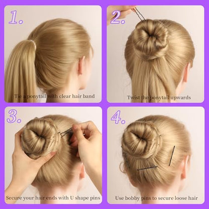 Teenitor 300pcs Hair Pins Bobby Pins Black, 100 Black Bobby Pins 2" 2.75"100 Hair Pins for Women and 100 Clear Hair Bands Kit, U Pins for Buns 2" 2.36" - color: Black