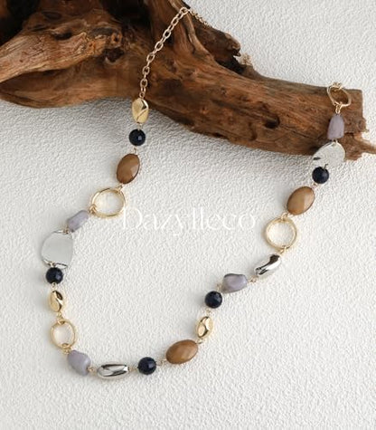 Long Gold Boho Necklaces for Women Beaded Statement Chain Long Necklace Gold Costume Jewelry Birthday Gifts for Her - color: 93-Blue Coffee