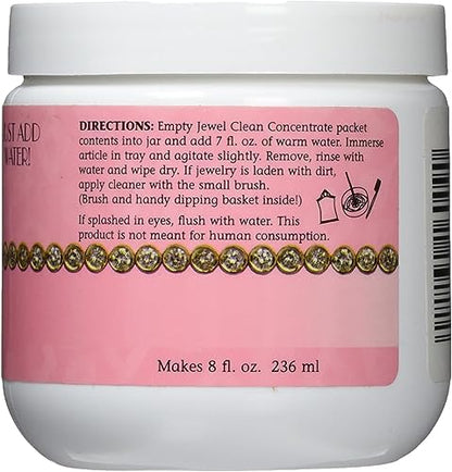 Hagerty Jewel Clean Concentrate, Jewelry Cleaner Solution with Brush and Dipping Basket for Diamonds, Gold, Platinum, and More, Kosher Certified Jewelry Cleaner, 8 Oz.