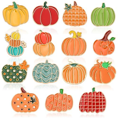 SANNIX 15Pcs Fall Pumpkin Pins, 15 Styles Enamel Colorful Pumpkin Brooches | Autumn Thanksgiving Pin Badges for Party Favors, Holiday Backpack Badge, Clothes Bags Hats Accessories - style: Pumpkin Pin