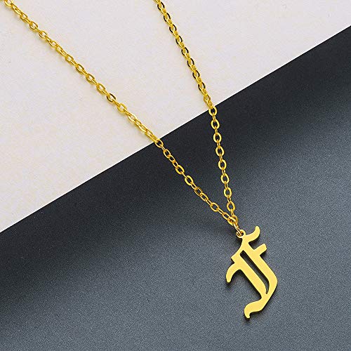 Women's Old English Initial Necklace 18K Gold Plated Stainless Steel Letter Pendant Gift - style: F