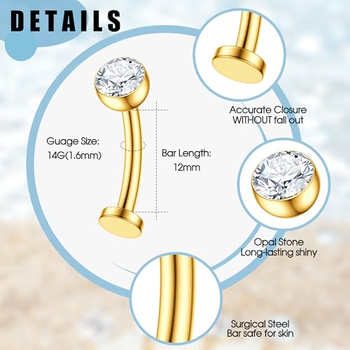 Floating Titanium Belly Button Rings Hypoallergenic G23 Titanium Internally Threaded Belly Ring 14G Belly Piercings for Women Navel Piercings Jewelry - color: round cz 14k gold plated