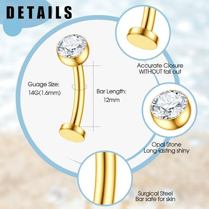 Floating Titanium Belly Button Rings Hypoallergenic G23 Titanium Internally Threaded Belly Ring 14G Belly Piercings for Women Navel Piercings Jewelry - color: round cz 14k gold plated