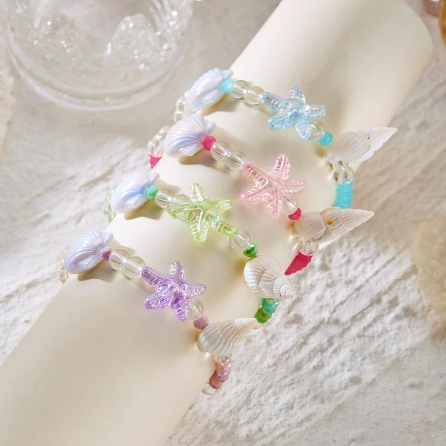 Handmade Natural Shell Starfish Beads Bracelets with a Wish Card Bohemia Sweet Seashell Conch Pearl Charm Bracelets for Women Boho Sea Themed Summer Beach Surfer Vacation Jewelry Gifts - style: StyleD