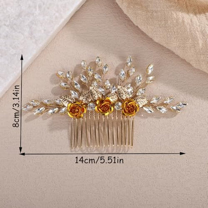 3D Flower Hair Comb with Pink Crystal for Wedding Brides Women Banquet Prom Hair Piece Handmade Silver Side Headpiece (Pink) - color: Pink