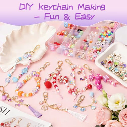 552PCS DIY Keychain Making Kit, Alphabet Beads Craft Set with Storage Box | Keychain Making Kit, 552PCS All-In-One Supplies, DIY Personalized Custom Charms, Multi-Scene Use, Beginner Friendly