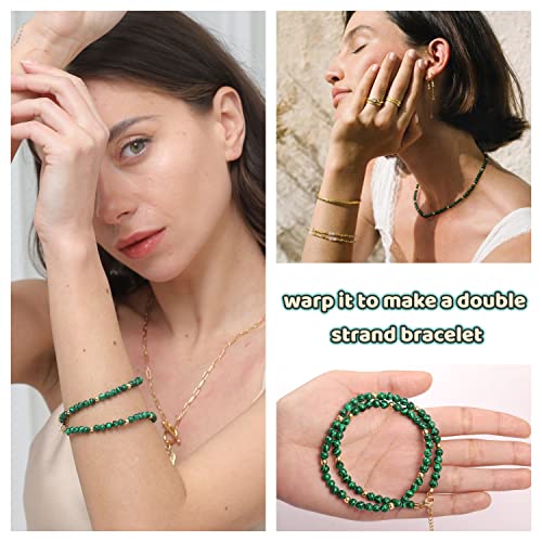 PEARLADA Turquoise Beaded Choker Necklace Chakra Stone Necklace Adjustable - color: Malachite Beads 4mm