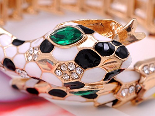 Alilang Womens Golden Tone Brown Ivory Beaded Egyptian Exotic Snake Bangle Bracelet - color: White And Black