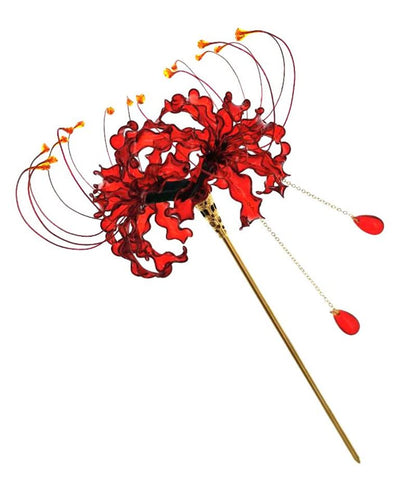 Handmade Lycoris Radiata Flower Hairpin,Kanzashi Hair Stick for Kimono Hair Accessories, Cosplay Decor Ornament Women Girl Jewellery 1pc