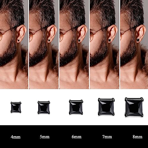 ORAZIO Black Silver Earrings for Men,Stainless Steel Cubic Zirconia Earrings 20G Mens Earrings Hypoallergenic CZ Earrings Studs Trendy Square Earring Studs Set 4-8MM - style: 2 Pairs,Cubic Zirconia Diameter:7mm