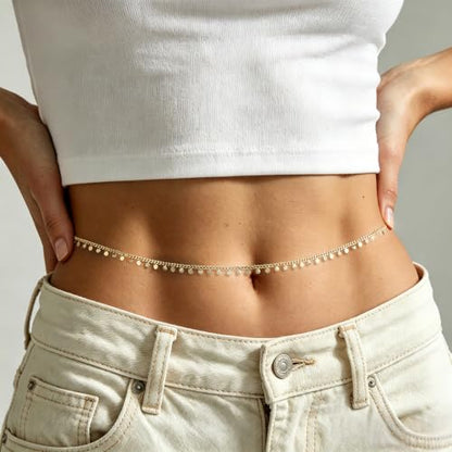 JINEAR 14K Gold Plated Waist Chain for Women Body Chain Belly Chains | Dainty Bead Chains Waterproof Summer Beach Bikini Accessories Gold Jewelry Belt Festival Outfits for Women - color: Flower Body Chains