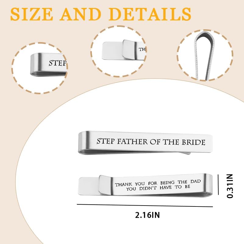 Step Father of The Bride Groom Gifts from Daughter Son, Stepfather of The Groom Bride Tie Clip Gifts for Wedding Day for Dad - style: step father of bride