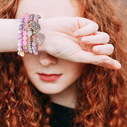 Bohemian Bracelet Sets for Women - 6 Sets Stackable Stretch Bracelets Multi-color Boho Jewelry for Women Hippie Bracelets Dainty Jewelry - color: Tree of Life Bead Bracelets