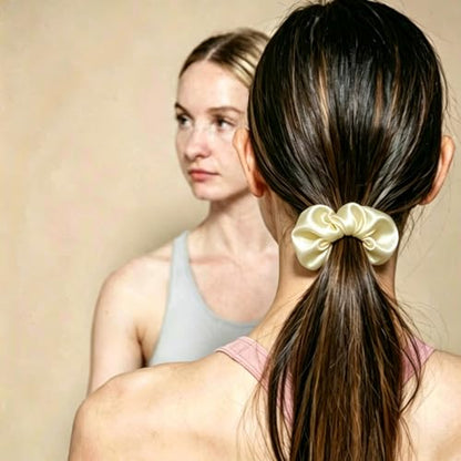 Silk Hair Ties Ponytail Holder Hairs Bow Ropes Elastics Hairtie Accessories Wide 0.8inch on Hair No Damage No Crease for Women Curly Thick Wavy Hair(30Pcs Pale Yellow) - color: Pale Yellow
