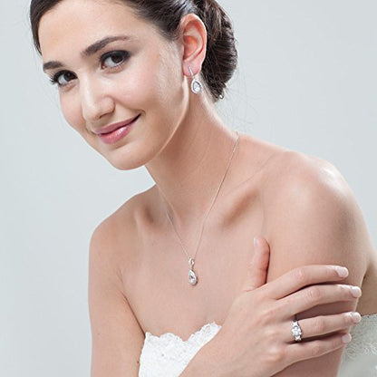 BERRICLE Sterling Silver CZ Pendant Necklace for Women, Cubic Zirconia - Cushion, Pear, Princess, Round Cut - Art Deco Halo Designs - style: Teardrop Halo