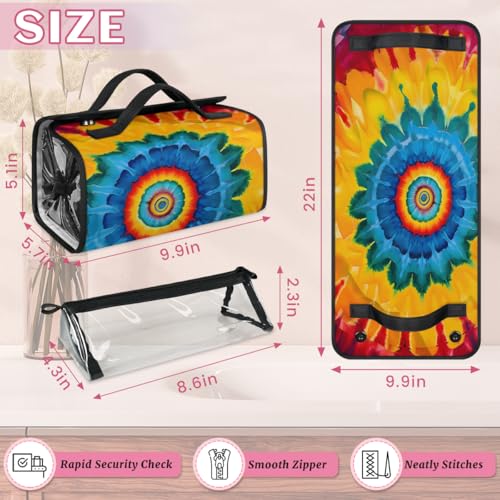 Bohemian Tie Dye Hanging Roll Up Cosmetic Bag with 4 Removable Storage Bags Waterproof Foldable Toiletry Kit for Women - color: Multicolor 12