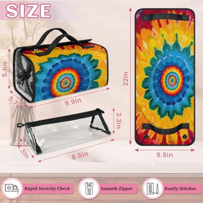 Bohemian Tie Dye Hanging Roll Up Cosmetic Bag with 4 Removable Storage Bags Waterproof Foldable Toiletry Kit for Women - color: Multicolor 12