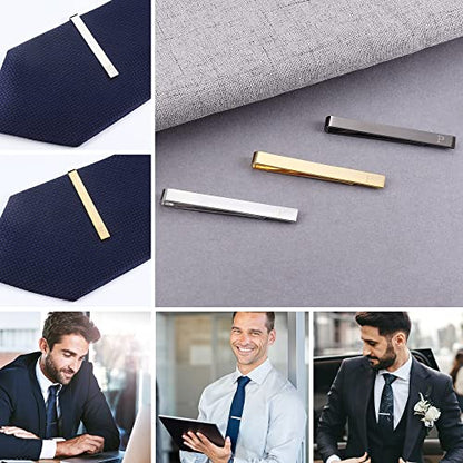 3Pcs Stainless Steel Tie Clips for Men Unique Gold Tie Bar Pin Tack Set | 3 Pcs Elegant Personalized Classic Letter Tie Clips for Men, Silver and Black Tone