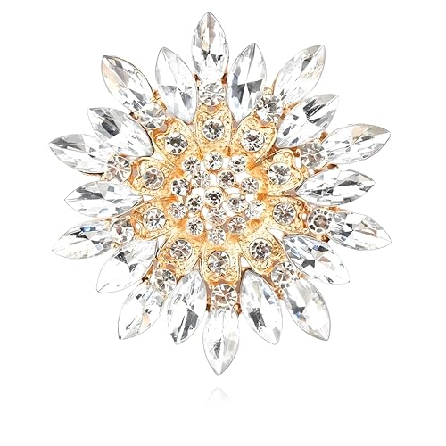 Rhinestone Flower Brooch Pin for Women Fashion Sparkling Crystal Sunflower Floral Brooch Floral Lapel Pins Fashion Wedding Jewelry Gifts - color: White