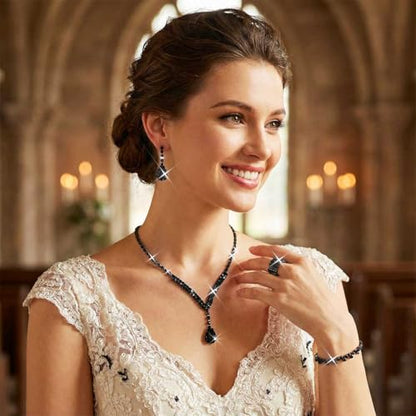 Bridal Wedding Jewelry Set Silver Rhinestone Necklace Earrings Sets Formal Costume Jewelry for Women and Brides - color: C-4 Pack Black Necklace Bracelet Rings Earrings