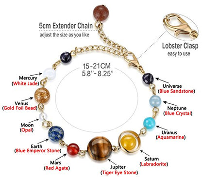 Fesciory Solar System Bracelet for Women, Universe Galaxy Beaded Jewelry | Natural Stone Beads, Universe Galaxy Design, Guardian Star Charm, Adjustable Fit, Birthday & Astronomy Planet Gifts for Loves - color: Gold Plated(Adjustable)