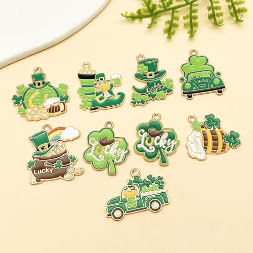 Youdiyla 18pcs Alloy enamel green Irish Saint Patrick Festival set Pendant Jewelry Making DIY Keychain Earrings Pendant Various Design Charms for Jewelry Making Bracelets Necklace (SN1086) - color: SN1086