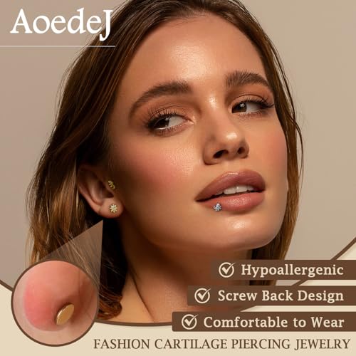 AOEDEJ 16G Internally Threaded Labret Surgical Steel 8PCS Animal Flat Back Hypoallergenic Cartilage Helix Tragus Conch Helix Studs Earrings for Women Men - color: Gold, size: 1.2*8mm