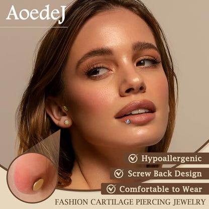 AOEDEJ 16G Internally Threaded Labret Surgical Steel 8PCS Animal Flat Back Hypoallergenic Cartilage Helix Tragus Conch Helix Studs Earrings for Women Men - color: Silver, size: 1.2*8mm