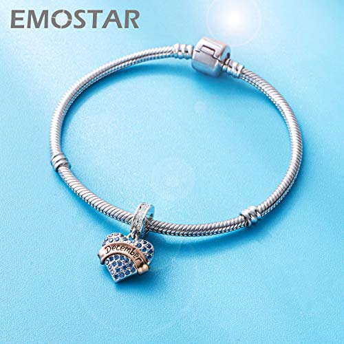 EMOSTAR Jan-Dec Birthstone Charms fits European Birthday Bracelet, Dangle 925 Sterling Silver Heart Shaped Pendant with 12 Months Birthstones, Gifts for Mom/Women - color: December Birthstone