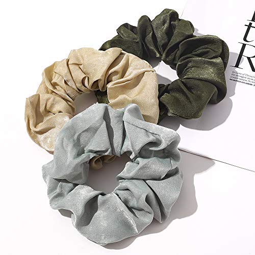 Silk Satin Scrunchies Women Hair Ties - Ivyu Big Scrunchy Ponytail Holder No Crease Hair Bands Soft Elastic No Hurt Your Hair for Vsco Girl Women Gray Dark Green Light Green Beige - color: Gray Dark Green Light Green Beige