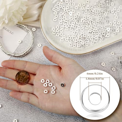 1500pcs 6mm Silver Flat Round Spacer Beads for Jewelry Making | CCB Material Gold Plated, for DIY Necklace Bracelet Earrings, 2mm Hole Easy Threading,Flat Round Disc Loose Spacer Bead - color: Silver