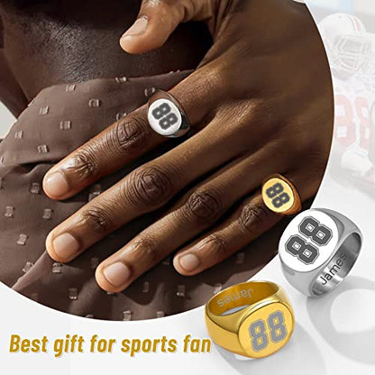 GoldChic Jewelry Personalized Signet Rings Men Women, Stainless Steel Custom Photo Bold Square/Oval Monogram/Old English Initial Pinky Stacking Statement Ring in Black/Silver/Gold (Size 7-14) - color: Gold-Number -Round