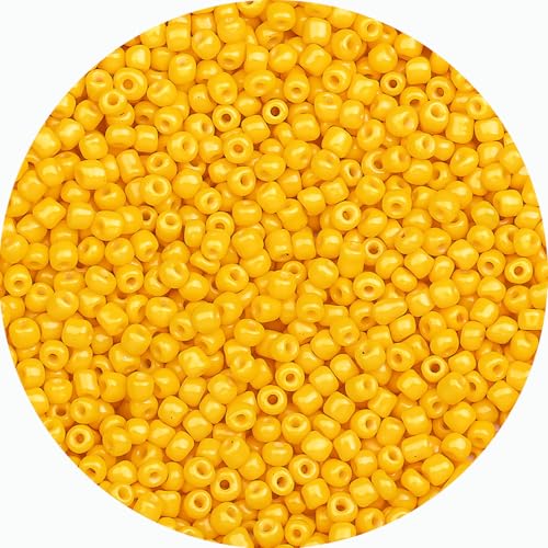 Legefo 4mm Glass Seed Beads Bulk, Orange-Yellow 6/0 Small Mini Pony Seed Beads, Tiny Round Craft Bead for Bracelet Necklace Wrist Jewelry Making Beading Weaving DIY Crafts Supplies, 1000pcs - color: Orange-Yellow