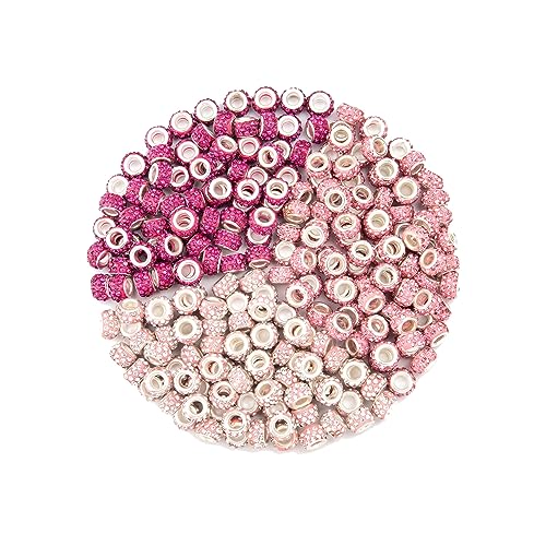 ZYEHXED 200 Pieces European Large Hole Spacer Beads, Pink European Craft Beads Rhinestone Lampwork Beads Fairy Garden Beads for DIY Charms Bracelet Necklace Earring Jewelry Making Supplies - color: Pink Mixcolor, size: 200pcs