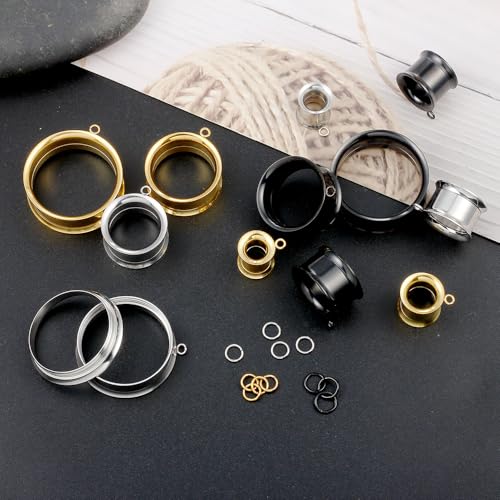 LADEMAYH 3 Pairs DIY Ear Tunnels, Surgical Steel Dangle Gauges Accessory | Free Jump Rings, Threaded Double Flared Plugs, 316L Stainless Steel, Hypoallergenic, DIY Custom Hanging Charms, 2g-1" - color: #6009 Mixed, size: 0g(8mm)