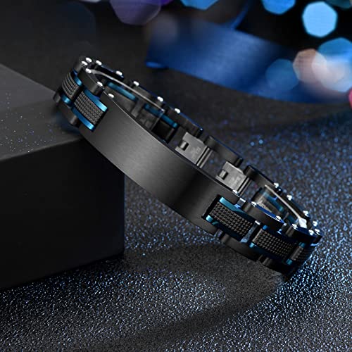 Holizaly Men's Stainless Steel Two Tone Square Link Bracelet, Black and Blue Ion Plated Black - color: blue black1